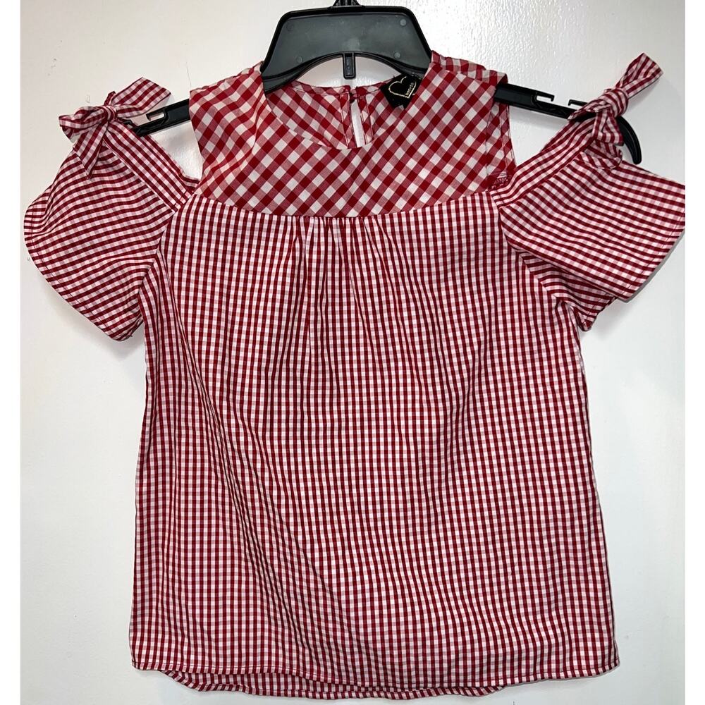 Red Gingham Cold Shoulder Top Girls 10 12